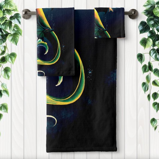 Mermaid Dragon Fantasy Blue Badhandtuch Set