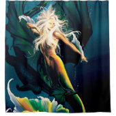 Mermaid Dragon Fantasy Blue Duschvorhang (Vorderseite)