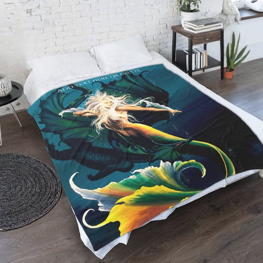 Mermaid Dragon Fantasy Blue Fleecedecke
