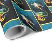 Mermaid Dragon Fantasy Blue Geschenkpapier (Rolleneckpunkt)
