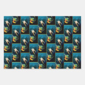 Mermaid Dragon Fantasy Blue Geschenkpapier Set (Vorderseite)