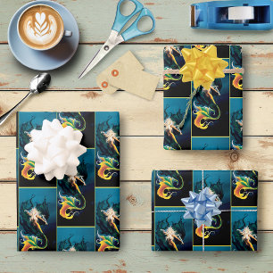 Mermaid Dragon Fantasy Blue Geschenkpapier Set