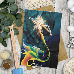 Mermaid Dragon Fantasy Blue Geschirrtuch
