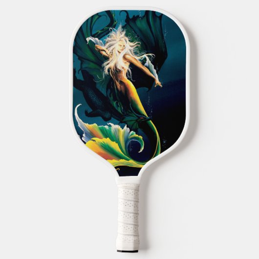 Mermaid Dragon Fantasy Blue Pickleball Schläger (Rückseite)