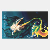 Mermaid Dragon Fantasy Blue Rechteckiger Aufkleber (Vorderseite)