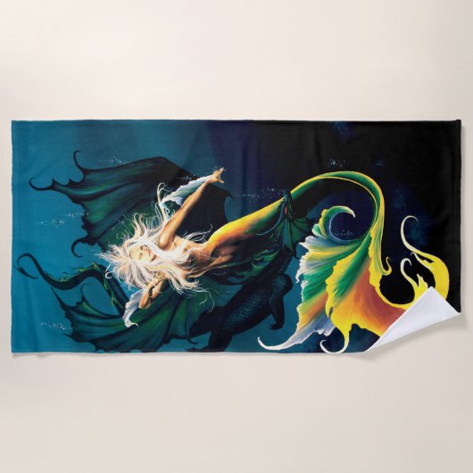 Mermaid Dragon Fantasy Blue Strandtuch (Vorderseite)