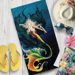 Mermaid Dragon Fantasy Blue Strandtuch
