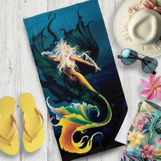 Mermaid Dragon Fantasy Blue Strandtuch