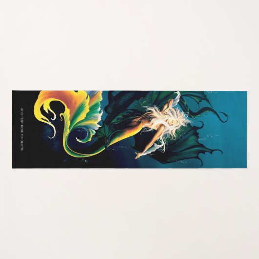 Mermaid Dragon Fantasy Blue Yogamatte (Vorderseite (Horizontal))