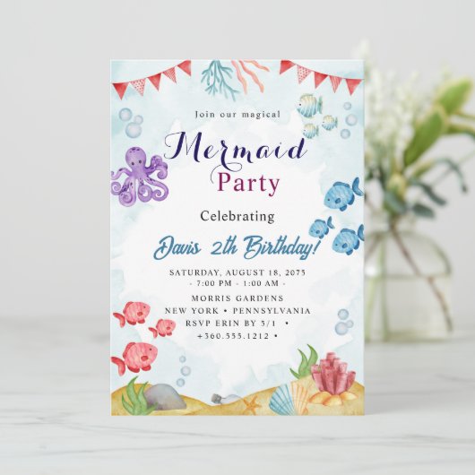 Mermaid Einladung (Stehend Vorderseite)