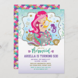 Mermaid Einladung Geburtstagsparty Hot Pink Gold