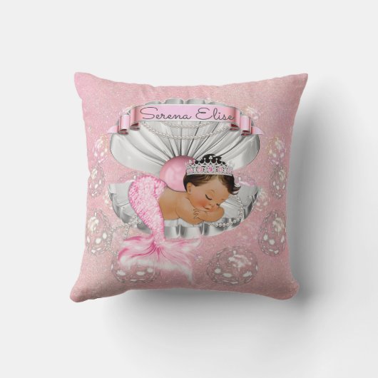 Mermaid Ethnic Baby Girl Pink Muschel Pearls Kissen (Rückseite)