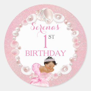 Mermaid Ethnic Baby Girl Pink Muschel Pearls Runder Aufkleber