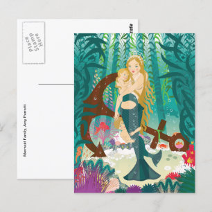 Mermaid-Familie (dunkle Blondinen) Postkarte