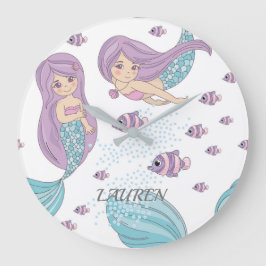 Mermaid Fantasy Art Große Wanduhr
