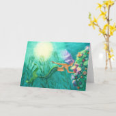 Mermaid Fantasy Art Grußkarte Schönes Meer Karte (Gelbe Blume)