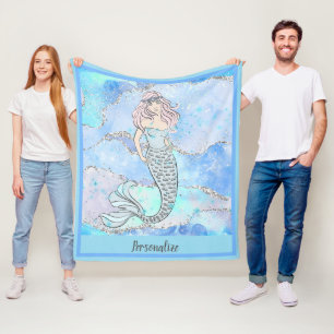 Mermaid Fantasy Beautiful Blue Ocean Glitzer Fleecedecke