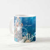 Mermaid Fantasy Blonde verzauberter Strand Kaffeetasse (Vorderseite Links)
