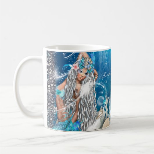Mermaid Fantasy Blonde verzauberter Strand Kaffeetasse (Links)