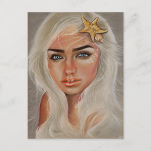 Mermaid Fantasy Portrait Seestern Postkarte