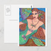 Mermaid Fantasy "The Dragonfly Necklace" Art Postkarte (Vorne/Hinten)