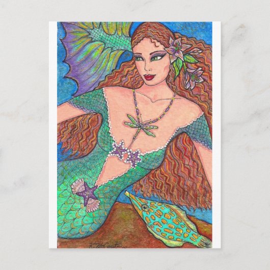 Mermaid Fantasy "The Dragonfly Necklace" Art Postkarte (Vorderseite)