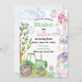 Mermaid Farm Birthday, Sibling Party, Double Birth Einladung (Vorderseite)