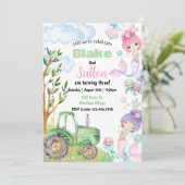 Mermaid Farm Birthday, Sibling Party, Double Birth Einladung (Stehend Vorderseite)