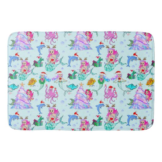 Mermaid feiert Weihnachten mit Freunden Badematte (Vorderseite)