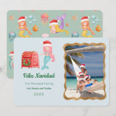 Mermaid Feliz Navidad Foto Grußkarte Einladung (Vorne/Hinten)