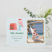 Mermaid Feliz Navidad Foto Grußkarte Einladung (Stehend Vorderseite)