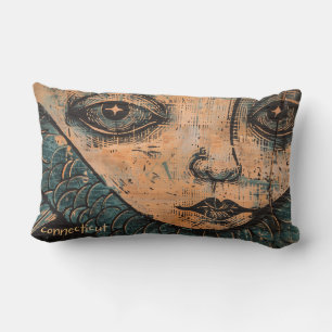 Mermaid Figurehead Woodcut Throw Kissen V