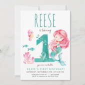 Mermaid First Birthday Einladung (Vorderseite)