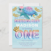 Mermaid First Birthday Pink Blue Gold Glitzer Einladung (Vorderseite)