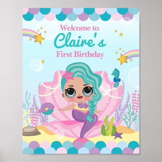 Mermaid First Birthday Poster (Vorne)