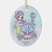 Mermaid First Birthday | Whimsischer Keepake Keramik Ornament (Rechts)