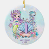 Mermaid First Birthday | Whimsischer Keepake Keramik Ornament (Hinten)
