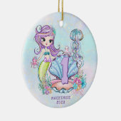 Mermaid First Birthday | Whimsischer Keepake Keramik Ornament (Rechts)