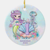 Mermaid First Birthday | Whimsischer Keepake Keramik Ornament (Hinten)