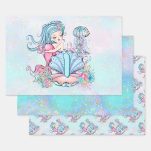 Mermaid First Birthday   Whimsisches Party zum Leb Geschenkpapier Set