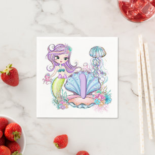Mermaid First Birthday Whimsisches Party zum Leb Serviette