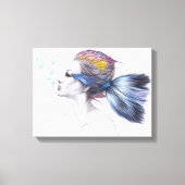 Mermaid Fisch Fantasy Surreal Art Zeichnend Leinwanddruck (Vorderseite)