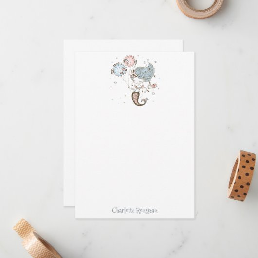 Mermaid Fish Kid's Personalisiertes Geschichten Mitteilungskarte (Vorderseite/Rückseite Beispiel)