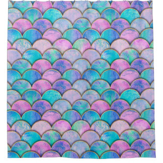 Mermaid fish scale wave japanese seamless pattern. duschvorhang