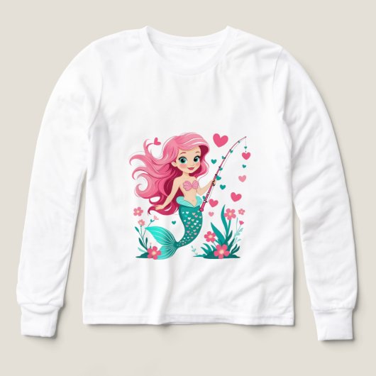 Mermaid Fishing Fun – Kids’ Long Sleeve Tee (Design Vorderseite)