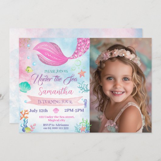Mermaid Foto 1. 2. 3. Einladung (Vorne/Hinten)