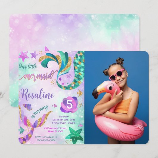Mermaid Foto Einladung (Vorne/Hinten)