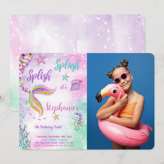 Mermaid Foto Einladung (Vorne/Hinten)