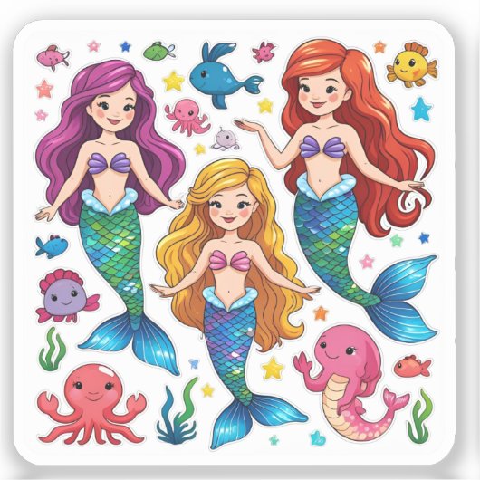 Mermaid Friends Personalized Fun set  Aufkleber (Vorderseite)