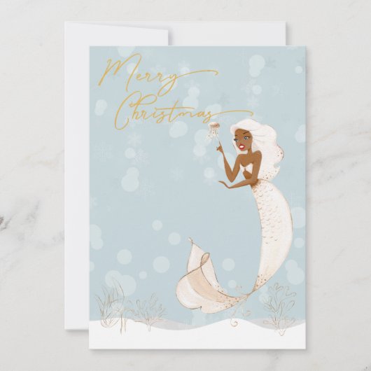 Mermaid Frohe Weihnachten Gold Feiertag (Vorderseite)